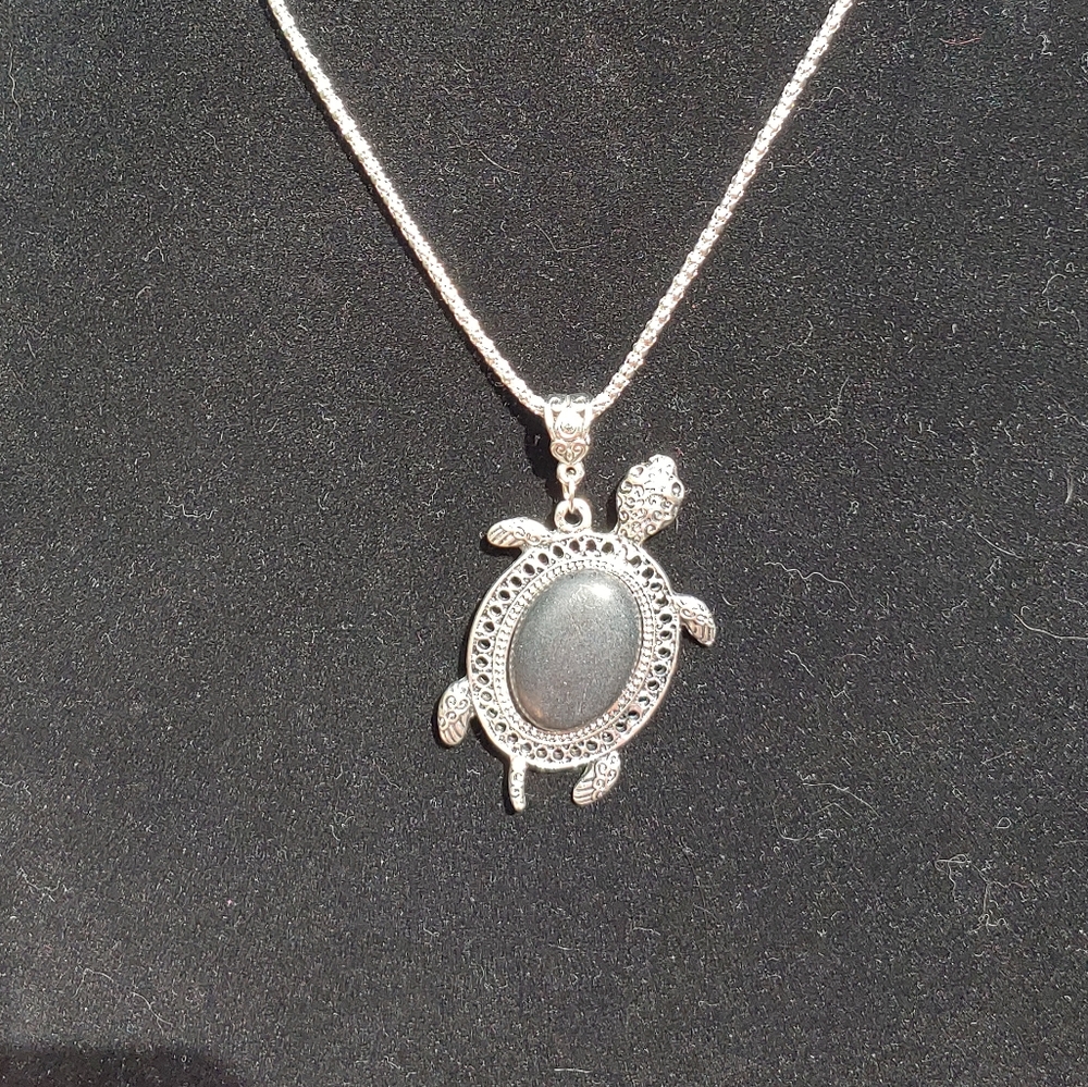 Antique Semiprecious Stone Turtle Necklace